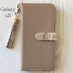 Galaxys21 ギャラクシーs21★レザー調 モカブラウン パイソン柄