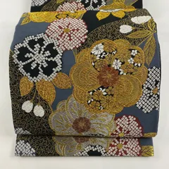 袋帯 秀品 振袖向き 捻り梅 桜 金銀糸 箔 黒 六通 正絹 【中古】