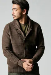未使用 1piu1uguale3 ウノピゥウ 3 ブラウン RAGLAN SHAWL CARDIGAN　ラグランショールカーディガのサムネイル