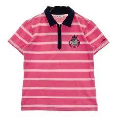 サイズ：L ADIDAS GOLF アディダスゴルフ  ハーフジップ 半袖ポロシャツ ボーダー柄 ピンク系 [240101411818]# ゴルフウェア レディース ストスト