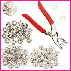 elfishjp リングボタン リングスナップ ハンディプレス 打ち具セット ホックボタン スナップ留め具 収納ケース付き 100個入り