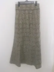 ◇ natural couture チェック バックゴム ロング フレア スカート サイズF グレー ベージュ系 レディース E  【1303140004020】