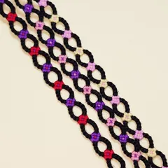 茎部分黒色の２色のお花チェーンのプロミスリングミサンガ３本セット③