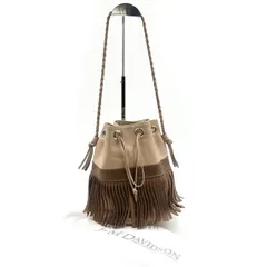 ■極美品■J&M DAVIDSON  ジェイアンドエムデヴィッドソン　カーニバル　フリンジバッグ　ショルダーバッグ　ベージュ×ブラウン　スペイン製　巾着　レザー　本革　レディース　保存袋