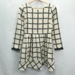 ◇ Supreme.La.La チェック柄 長袖 ひざ丈 ワンピース サイズM クリ－ム ブラック レディース E  【1406180069247】