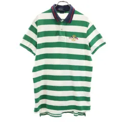Polo by Ralph Lauren ポロバイラルフローレン ボーダー柄 半袖 ポロシャツ L グリーン系 鹿の子地 インパクト21 メンズ 古着