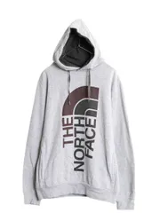 【お得なクーポン配布中!】 ノースフェイス プリント スウェット フード パーカー メンズ L 古着 The North Face プルオーバー トレーナー 裏起毛 アウトドア ツートン