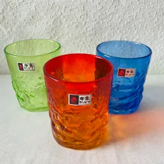 ✨未使用✨硝子工芸品 琉球ビードロ硝子 ペアグラス 琉球ガラス】【ペア】ロックグラス(海蛍/オレンジ＆緑)【名入れ