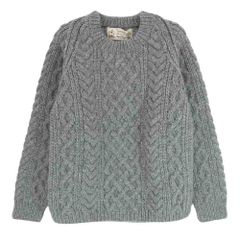 INVERALLAN インバーアラン 茶タグ 英国製 1A CREW-NECK KNIT ウール ケーブル ニット セーター グレー系 サイズ表記無【中古】