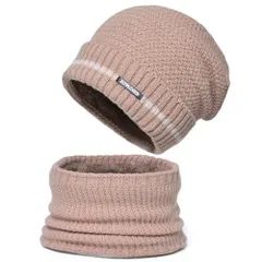 ピンク_Free Size Famimor ニット帽 ネックウォーマー 2点 セット 冬 防寒 ニットキャップ メンズ レディース ニット 帽子 裏起毛 保温 柔らかい おしゃれ ニット帽子 スキー スノボー 自転車 ゴルフ 釣り 通勤 通学 キャンプ 男女兼