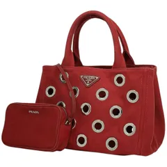 プラダ PRADA カナパ トート 2WAY ショルダーバッグ パンチング トートバッグ キャンバス レッド レディース 【中古】