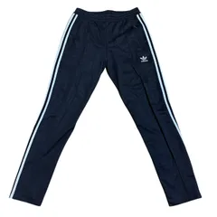 古着 adidas アディダス トラックパンツ 刺繍 トレフォイルロゴ ブラック×ホワイトライン Sサイズ 257-63