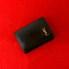 極 美品 SAINT LAURENT PARIS サンローランパリ YSL カサンドラ ロゴ 金具 レザー 三つ折り 財布 ミニ ウォレット ブラック 黒 41935