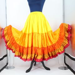 【ベリーダンス用衣装】オレンジピンク BANU ROSA ジプシースカート ロング 25ヤード 花柄 レース ボリューム フリル 光沢 裾 ベリーダンス用衣装】オレンジピンク BANU ROSA ジプシー