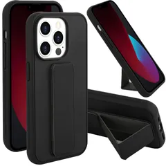 AIGOMARA iPhone 14 Pro Max対応 ケース ハンドグリップとマルチスタンド付き 磁気カーマウントキックスタンドケース フィンガーストラップカバー iPhone 14 Pro Max 6.7インチ 2022 - ブラック