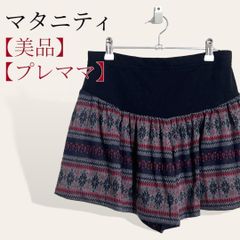 ❤️美品 マタニティー ネイビー 北欧風 ノルディック柄 レイヤード キュロットスカート ショートフレアパンツ SM レディース 2997