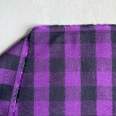 再値下げしました！ブロックチェックネル生地　先染めシャギー起毛　紫　カット生地　２m
