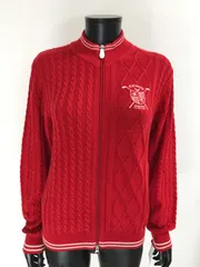 【USED】Callaway キャロウェイ アクリル ダブルジップ 長袖 ニット セーター ジャケット ロゴ刺繍 レッド 赤 レディース M ゴルフウェア