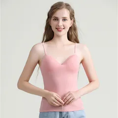 【ピンク色】キャミソール カップ付き Vネック 重ね着 ブラタンクトップ チラ見え防止 ストラップ調整可 ノンワイヤー 美バスト 20代30代40代50代使えるbr00009-pk
