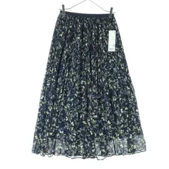 美品 UNIQLO ユニクロ 花柄 シフォン ロングスカート S ネイビー レディース 古着