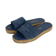 プラダ PRADA デニム ロゴ刺繍 エスパドリーユ サンダル スリッポン 35.5 インディゴ