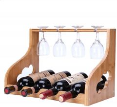 【特価商品】シャンパン ボトル グラスホルダー ワインボトル スタンド 付き インテリア ワイングラスラック アンティーク調 ワインラック W67 木製 (ブラウン) Anberotta