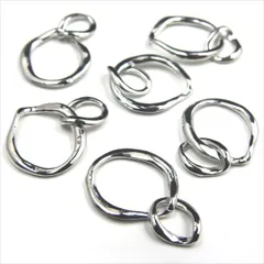 Q-202 ダブルリング 【シルバー】 6個セット メタルフープ フープパーツ　デザインリング 2重 連結　リングパーツ 金具 金属 メタルリング ハンドメイドアクセサリーパーツ 材料 素材