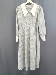 ◇ ⊇ ems excite エムズエキサイト チェック 長袖 膝下丈 ワンピース サイズF グレー系 マルチ レディース E  【1507230015815】