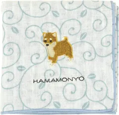 濱文様　リバーシブルガーゼハンカチ　唐草と柴犬　約29×29cm　綿100％　日本製　新品