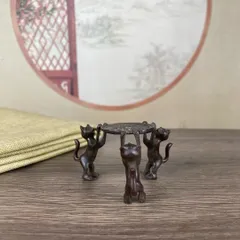 置物 オブジェ 猫  三猫茶壺蓋置 茶寵 銅製 幸運 長寿 縁起物 魔除け 厄除 開運 幸運 財運 金運 安産祈願 無病息災 子宝 健康運 インテリア 玄関 オフィス かわいい ヴィンテージ調