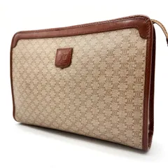 ✨格安✨ CELINE セリーヌ セカンドバッグ クラッチバッグ ハンドバッグ 小物入れ マカダム柄 総柄 ロゴ型押し ゴールド金具 PVCレザー ヌメ革 ユニセックス ベージュ 肌色 ブラウン 茶色