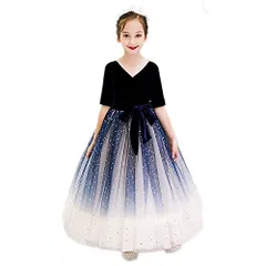 160_ブラック [FairyHouseVsmile] ドレス 子供 プリンセス ドレス ピアノ発表会 ドレス 女の子 フォーマル 結婚式 入学式 卒業式 コンクール 刺繍 入園式 七五三 お誕生日 記念写真 パーティー ドレス 120/130/140/150