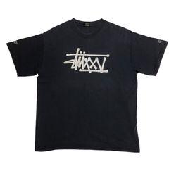 stussy ステューシー　tシャツ フェード　袖プリント　ネイビー　2005 ロゴt 雰囲気系　large メキシコ製　黒タグ