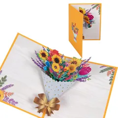 【新着商品】バースデーカード 立体 大人 ポップアップ 花 メッセージカード おしゃれ バレンタインカード 母の日3D ギフトカード 感謝 記念日 誕生日 飛び出す 封筒付き (ひまわり)