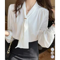 【新品未使用】ボウタイ ブラウス レディース Vネック dnhfc25