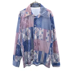 70s ヴィンテージ 総柄 長袖 シャツ ブルー系 メンズ 古着