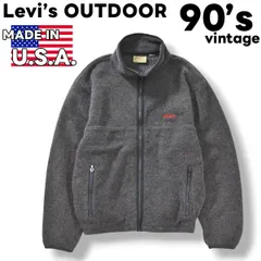 【廃盤】 90s ヴィンテージ USA製 リーバイス アウトドア Levi's OUTDOOR フリース ジャケット ジップアップ ジャンパー ブルゾン 刺繍 ロゴ M グレー アメリカン カジュアル ウェア メンズ