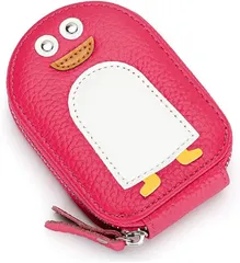 Honesty Mouth カードケース レディース 子供 大容量 薄型 本革 レザー じゃばら かわいい ペンギン キャラクター カード入れ ミニ財布 小銭入れ(08:ローズピンク)