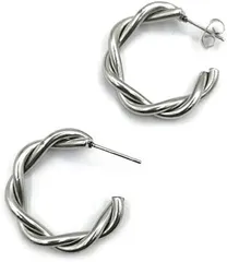 AREUM ツイストリング ピアス 両耳用2つ入り ジミン着用モチーフ 韓国ファッション 人気デザイン お洒落 レディース アクセサリー(シルバー)