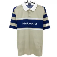 【美品】パーリーゲイツ 半袖ポロシャツ ベージュ×ネイビー 背面ボーダー メンズ 5(L) ゴルフウェア 2024年モデル PEARLY GATES