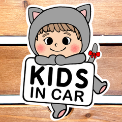キッズインカー【着ぐるみ猫.グレー】カーサインステッカー