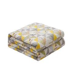 【人気商品】イェロー チエック 約130X190cm 四季通用 リバーシブル 水洗いキルト ソファカバー ベッドカバー マルチカバー キルトケット ジェマ JEMA