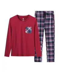 レッド-57(女)_M [MoFiz] 寝間着 部屋着 パジャマ レディース 長袖 ルームウェア 上下セット ゆったり 男女兼用 スウェット ロングパンツ ポケット付き ふんわり 柔らかく 吸汗 通気性 大きいサイズ 女の子 女性 春 秋 プレゼント