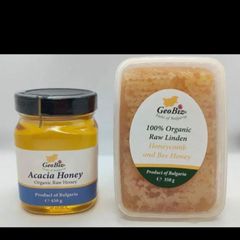EU 認定450g.瓶オーガニック生アカシア蜂蜜と生オーガニック生リンデンハニーコム350g巣蜜[輸入者直売]