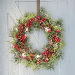 【在庫限り】クリスマスリース 50cm×50cm 赤い実 松ぼっくり Xmas リース 造花のサムネイル