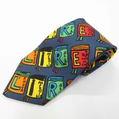 #ae カステルバジャック Castelbajac ネクタイ 紺系 マルチ 総柄 ブック柄 カラフル シルク イタリア製 メンズ [972560] k01