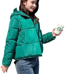 AIR BY(エアバイ) 中綿 ショートコート ダウン風 フード付き パーカー アウター 軽量 防寒 ブルゾン フードつき ジャケット A16-GRXL( グリーン,  XL)