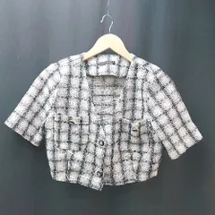 ◇ DAZY シングルボタン ショート丈 チェック柄 ナイトワーク 半袖 ジャケット サイズM ホワイト/ブラック レディース E  【1309250015413】