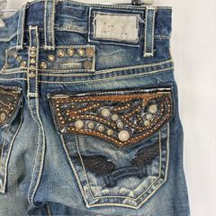 ROBIN'S JEAN W29 羽刺繍 別布パッチ デニムボトム ジーンズ MADE IN USA CUT#600994 STY#D5374NAT CORBIN 07061104 01 シミ汚れ