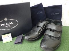 PRADA Sports プラダスポーツ レザー シューズ 靴 ドライビングシューズ 4P 0826 6.5 ブラック 黒 メンズ 中古品